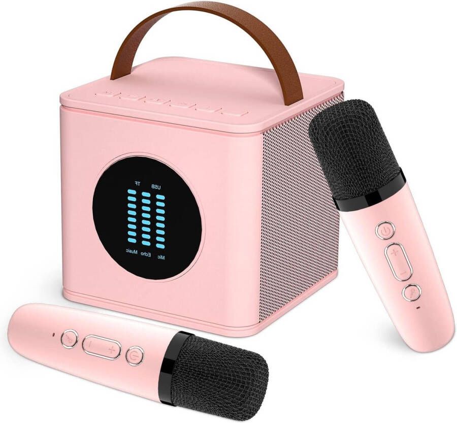 Karaoke set Bluetooth karaoke machine voor kinderen en volwassenen 2 microfoons draadloos zingen oplaadbare microfoon speelgoed (Roze)