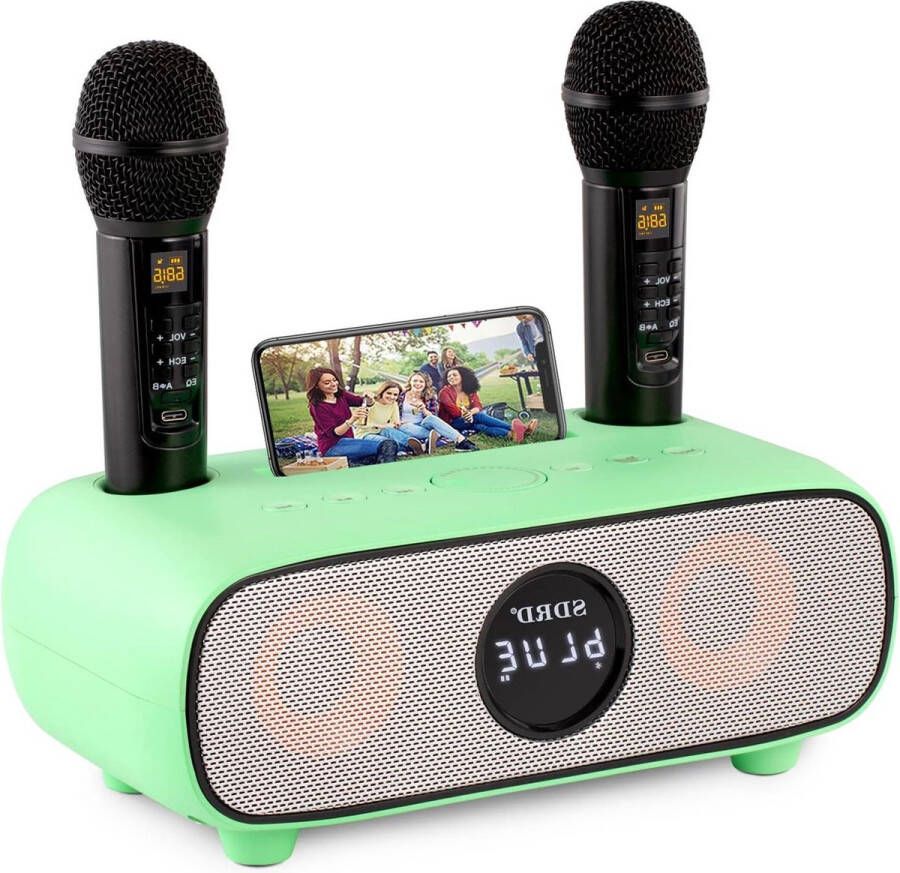 Karaoke set Bluetooth PA-systeem met 2 draadloze karaoke-microfoon voor volwassenen en kinderen met mobiele telefoonhouder USB TF-kaart UX voor thuisfeest vergadering kerk picknick buiten en binnen