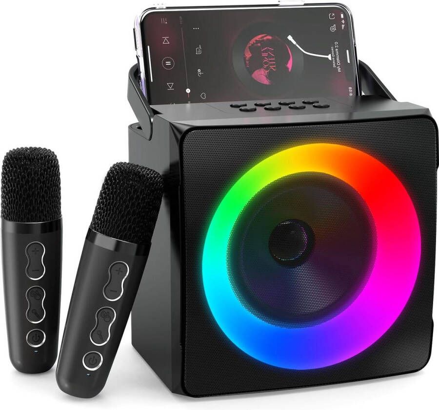 Karaoke set Draadloze Microfoons Dynamische Verlichting Thuisfeest Meisjes Jongens Zwart