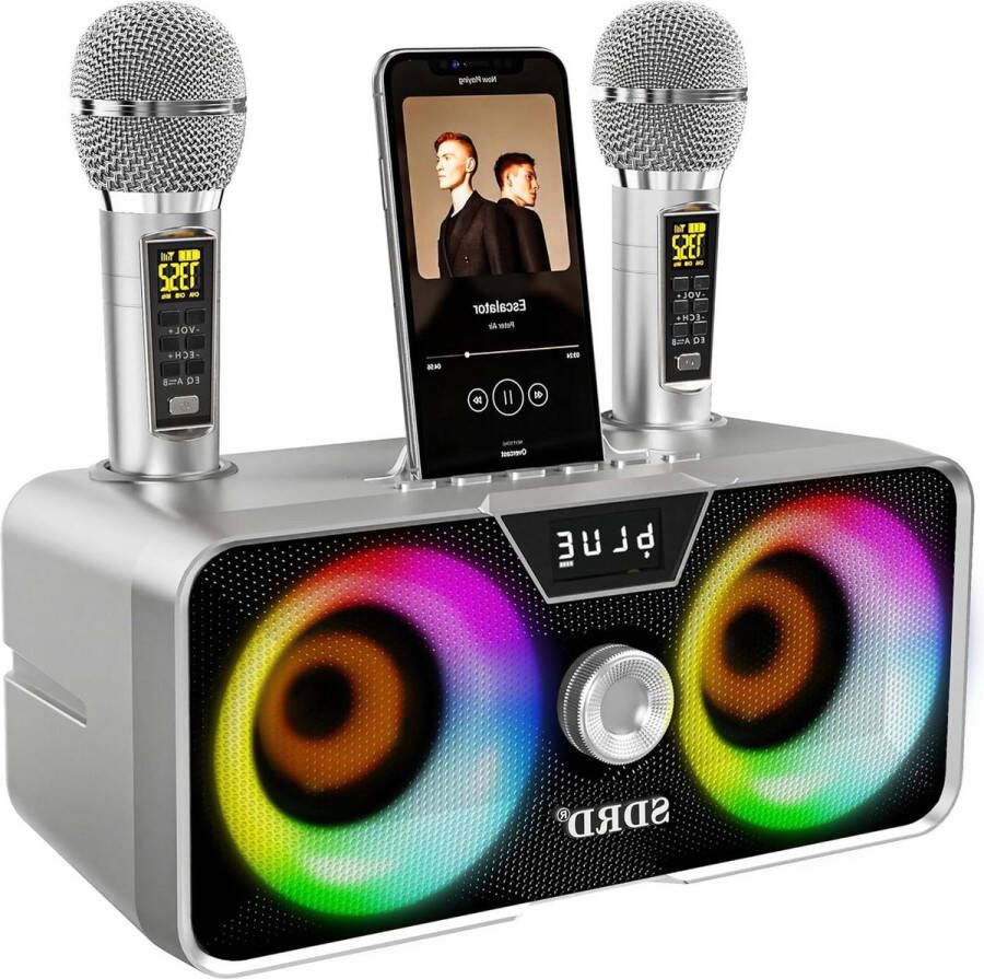 Karaoke set draadloze microfoons UHF luidspreker PA systeem LED feestverlichting