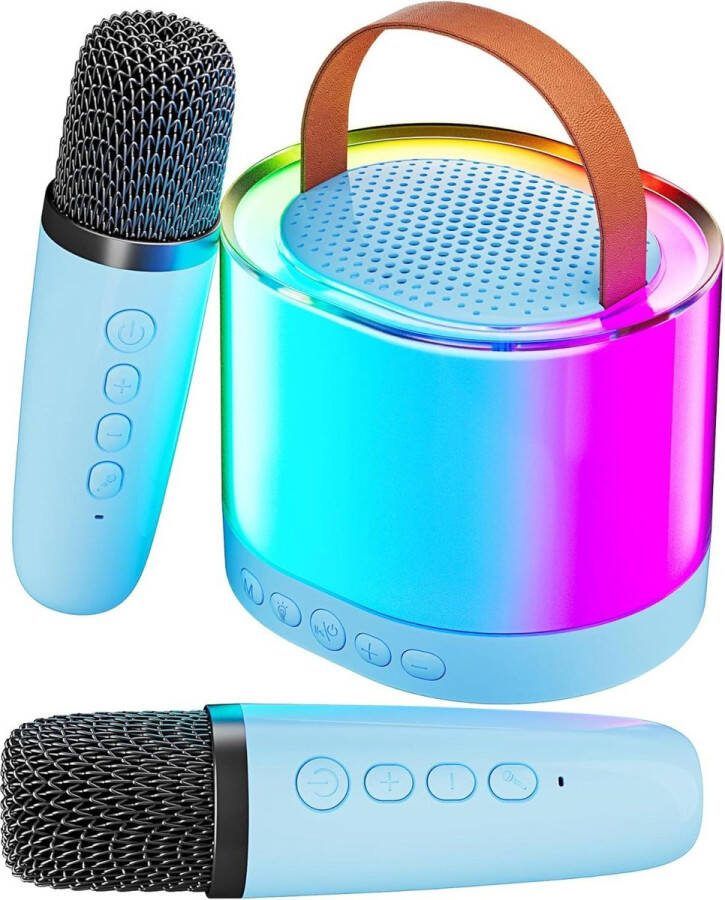 Karaoke set Draagbare karaoke-machine met 2 draadloze microfoons en lichteffecten blauw