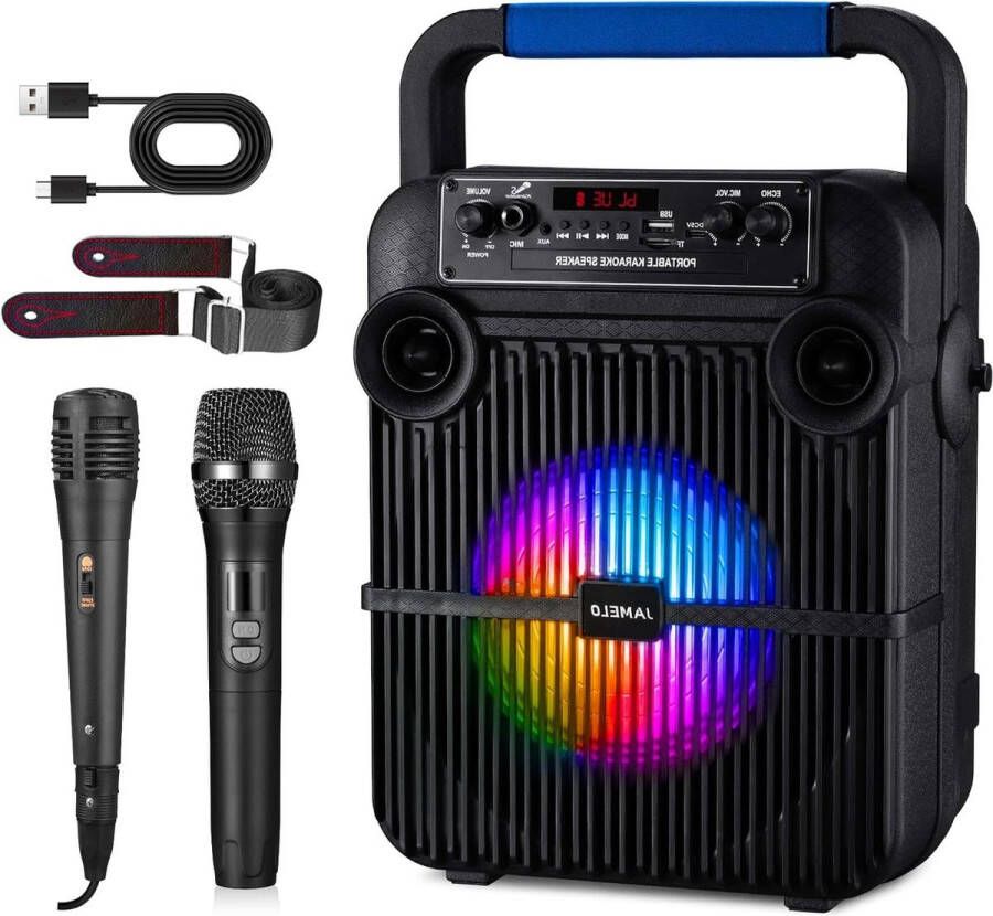 Karaoke set draagbare Karaokemachine met lichteffect en 2 microfoons Bluetooth geluidssysteem voor feest vergadering bruiloft ondersteuning TF-kaart USB AUX thuis KTV