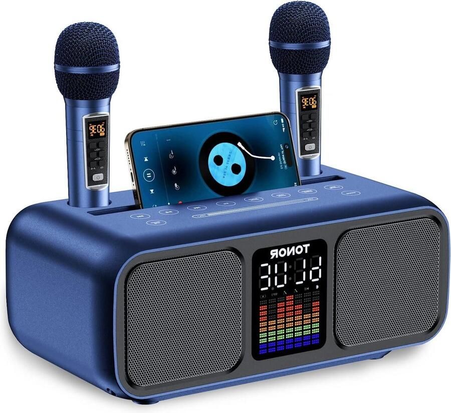 Karaoke set Draagbare Luidspreker met 2 Uhf Draadloze Microfoons en Led-verlichting Aux-usb-type C-tf-kaart Thuiskaraoke Buitenactiviteiten (K9)