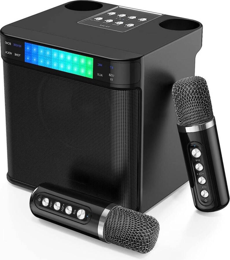 Karaoke set draagbare machine voor volwassenen en kinderen met 2 draadloze microfoons 2023 opgewaardeerd Bluetooth PA-luidsprekersysteem LED-licht TF USB AUX zangmachine voor feesten