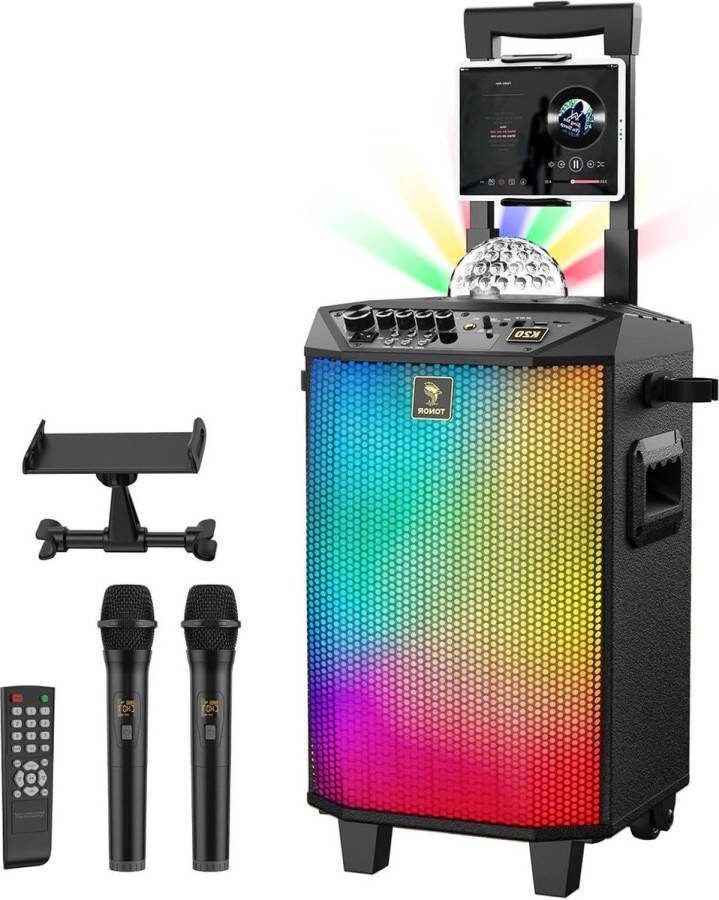 Karaoke set Draagbare PA Systeem Wireless Zang Luidspreker met Twee Draadloze Microfoons Discobal voor Thuiskaraoke Feest Klas en Kerk Karaoke Speaker K20