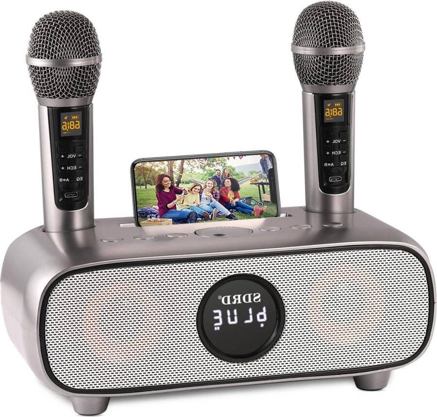 Karaoke set Karaoke machine Bluetooth PA-systeem met 2 draadloze karaokemicrofoon voor volwassenen en kinderen luidspreker met mobiele telefoonhouder USB TF-kaart AUX in voor thuisfeest vergadering kerk picknick buiten binnen