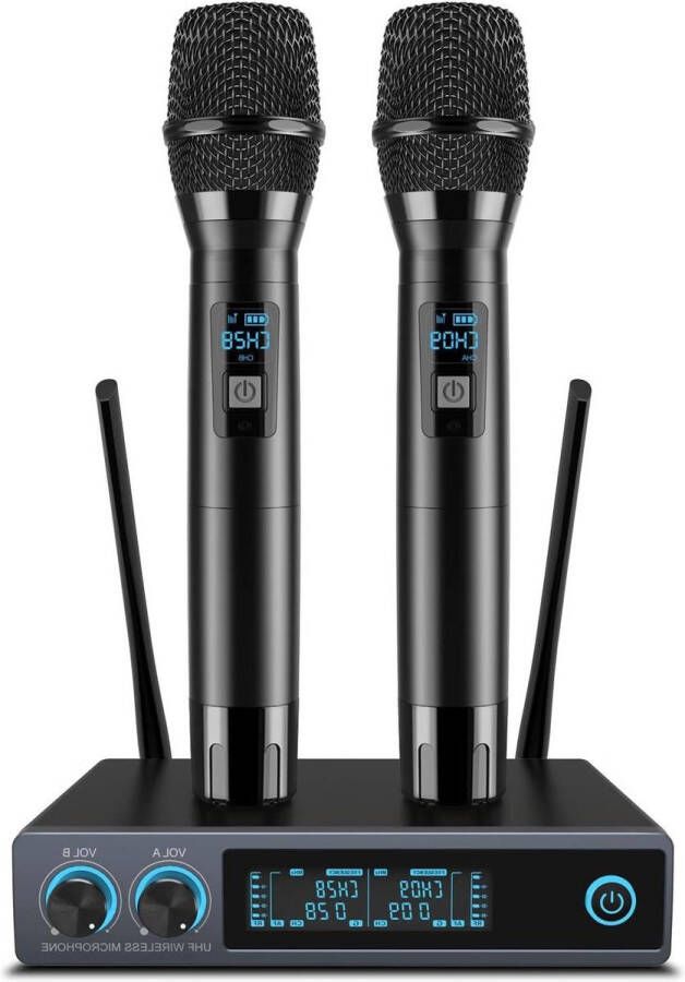 Karaoke set Karaoke machine Draadloze microfoon Dual UHF handheld metalen microfoons interferentievrij 300 meter bereik karaoke machine partij DJ kerk