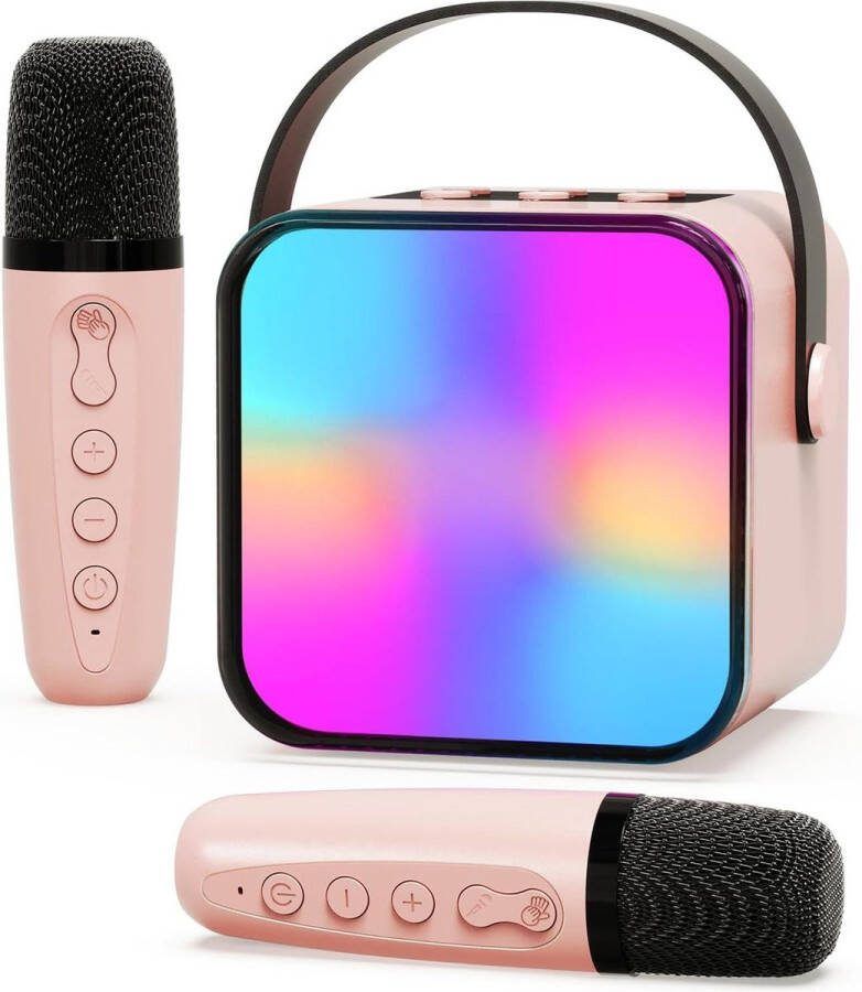 Karaoke set Karaoke machine Draadloze microfoons LED lampen Stemwisselende effecten Draagbaar Bluetooth karaoke speelgoed Cadeaus Meisjes Jongens Roze
