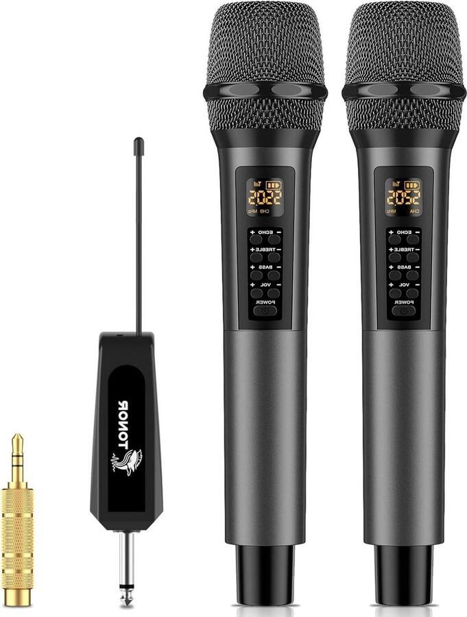 Karaoke set Karaoke machine Draadloze Microfoons met bas-echo-treble geluidseffecten Handheld Dynamische Zangmicrofoon Ontvanger Karaoke KTV feest 30 UHF instelbare frequenties 60M TW525