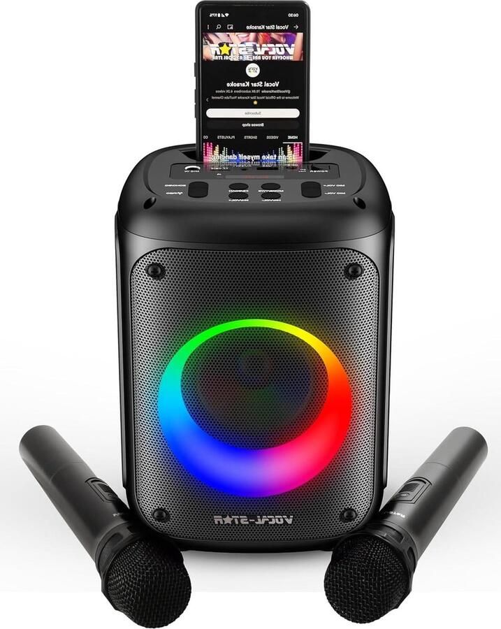 Karaoke set Karaoke machine Draagbare Bluetooth 2 Draadloze microfoons 60W Luidspreker Lichteffecten Records Zingen Oplaadbaar