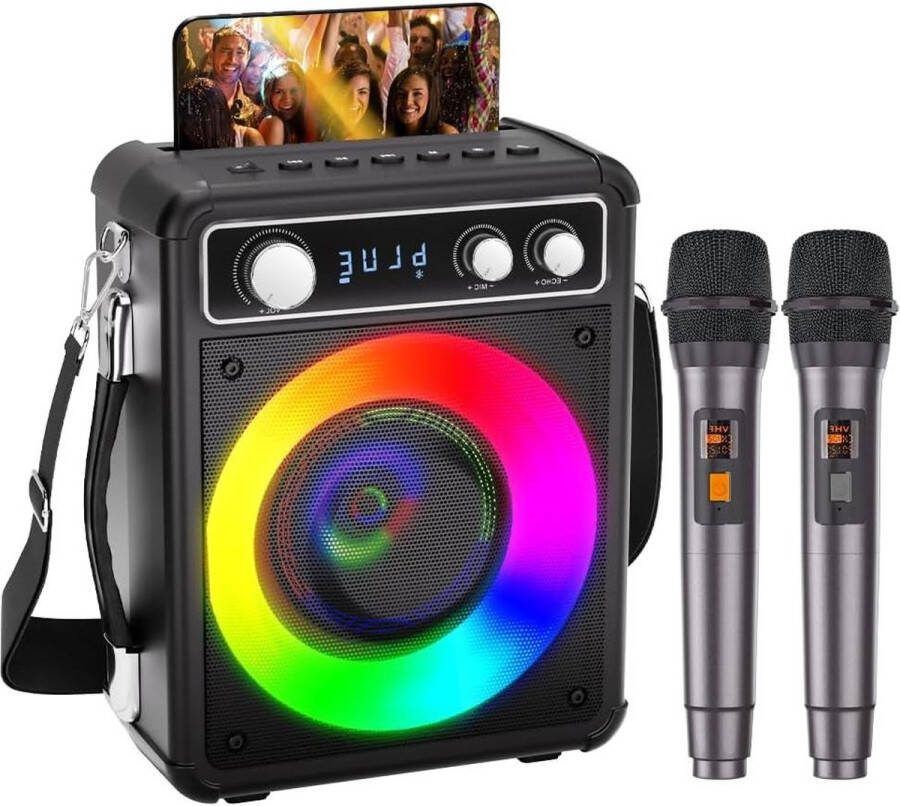 Karaoke set Karaoke machine Draagbare Bluetooth Karaoke-Systeem Met 2 Microfoons Oplaadbare Karaoke Speakermachine 15 Watt Muziekbox Met Lichteffect Ondersteuning Tf USB Voor Thuisfeest