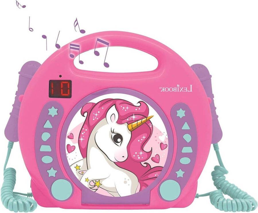 Karaoke set Karaoke machine Draagbare Eenhoorn CD-speler met microfoons muziekspeler herhalen en programmeren hoofdtelefoonaansluiting roze