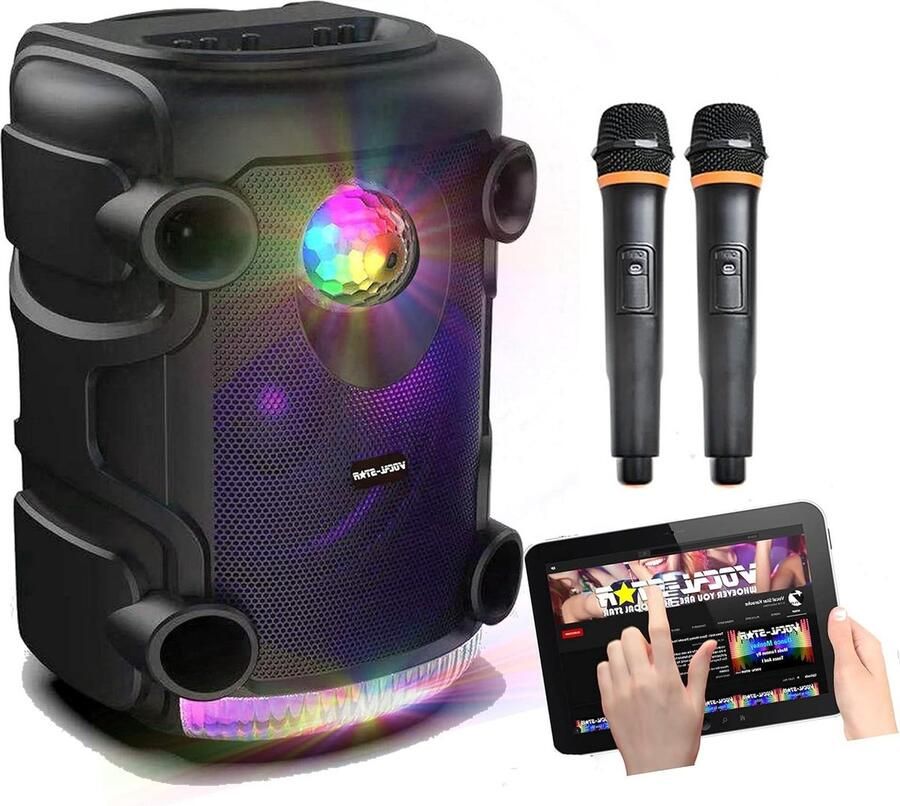 Karaoke set Karaoke machine Draagbare karaoke machine met feestlichteffecten en 2 draadloze microfoons Bluetooth 300w luidspreker neemt zang op TWS AUX- USB-ingang VS-PPA