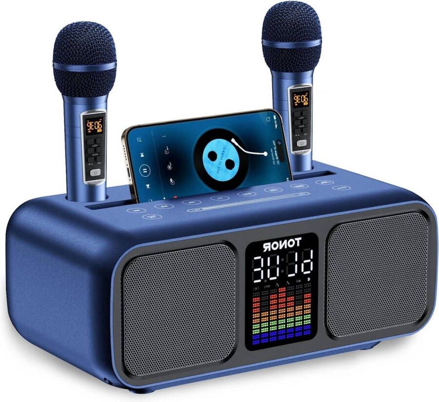 Karaoke set Karaoke machine Draagbare Luidspreker met 2 Uhf Draadloze Microfoons en Led-verlichting Ondersteunt Aux-usb-type C-tf-kaart Thuiskaraoke Buitenactiviteiten (K9)
