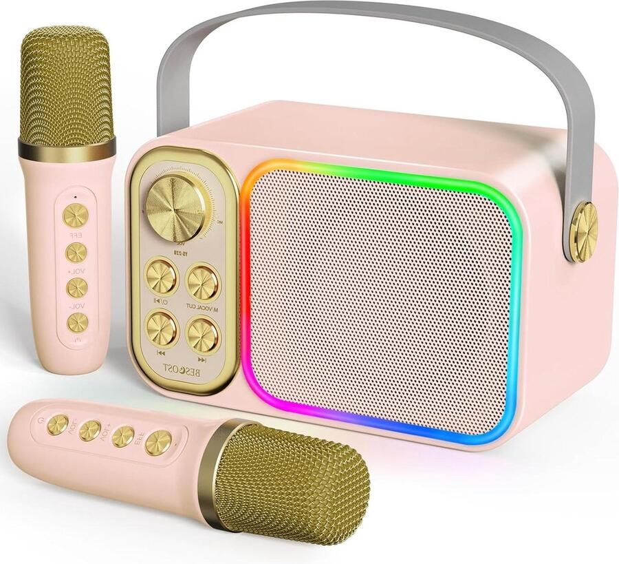 Karaoke set Karaoke machine Led-karaoke machine met 2 draadloze microfoons draagbare karaoke-installatie met 7 wisselende stem effecten karaoke machine voor kinderen