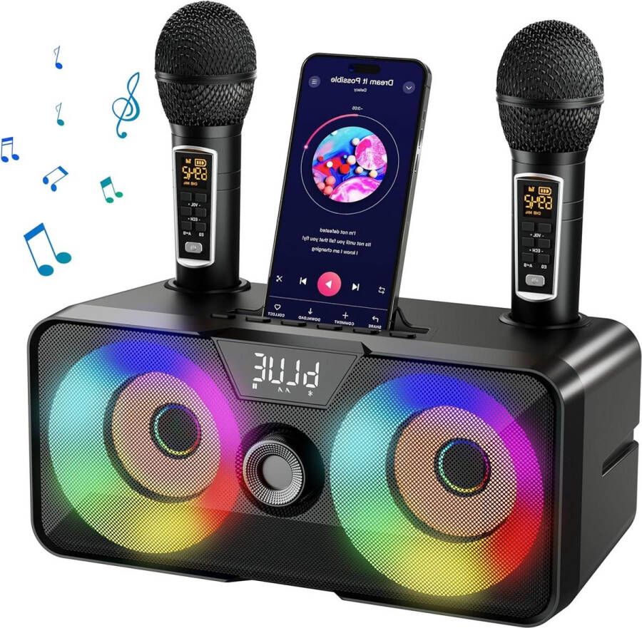 Karaoke set Karaoke machine met 2 draadloze microfoons en ledverlichting voor volwassenen en kinderen outdoor indoor bruiloft kerk