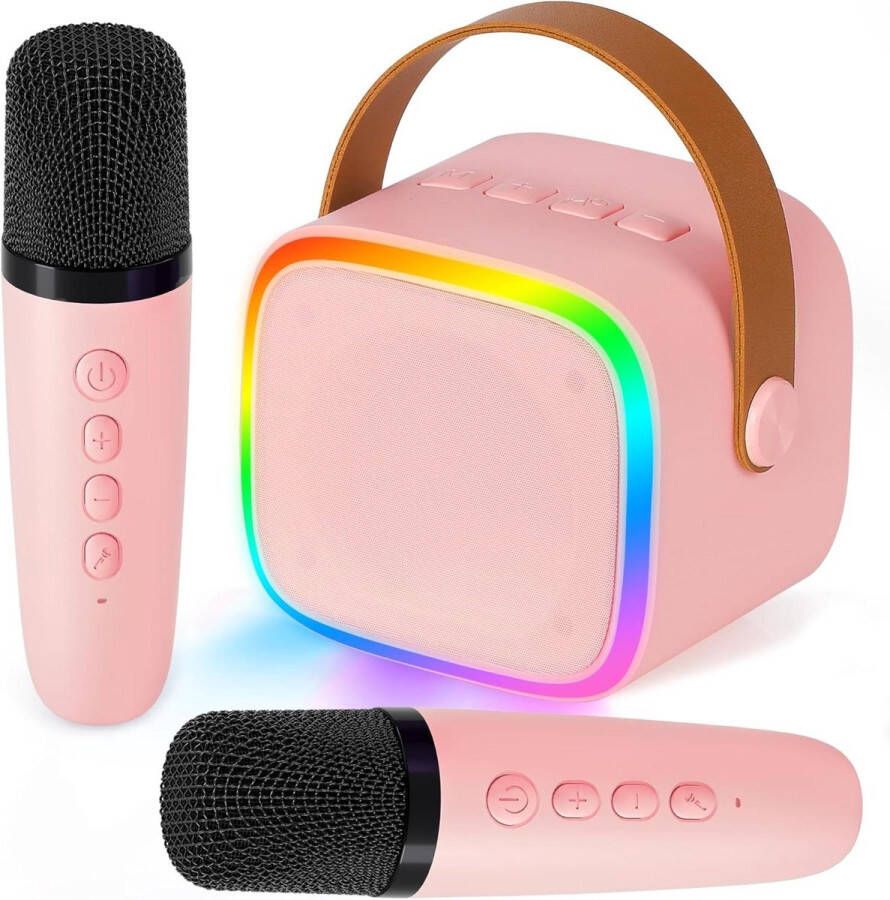 Karaoke set Karaoke machine met 2 microfoons Bluetooth karaoke machines voor kinderen en volwassenen Draagbare karaoke speler microfoon Elektronisch speelgoed voor kinderen (roze)