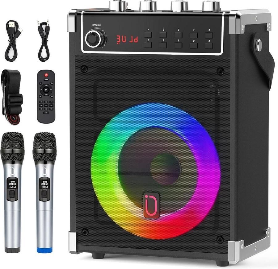 Karaoke set Karaoke machine met draadloze microfoons draagbare Bluetooth-luidspreker bas-treble aanpassing afstandsbediening led-verlichting ondersteunt TF-USB-AUX-FM-REC voor kinderen-volwassenen