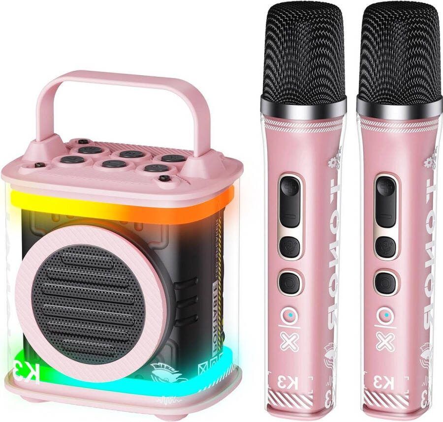 Karaoke set Karaoke machine Mini Karaoke Machine met 2 draadloze microfoons Portable Bluetooth Karaoke -luidspreker LED -verlichting Cilden Girls Birthday Toy Gift Home Feest Pink