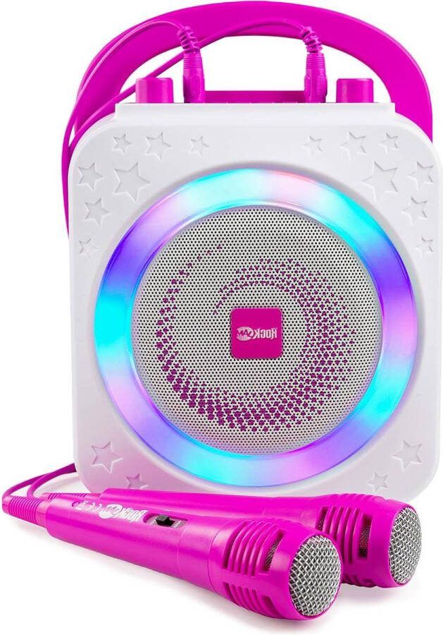 Karaoke set Karaoke machine oplaadbare Bluetooth karaoke machine met twee microfoons voice changing effecten & LED-lampjes roze