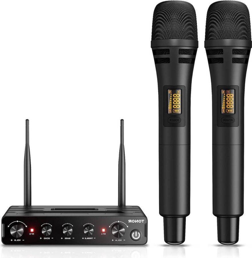 Karaoke set Karaoke machine Professionele UHF Draadloze Karaoke Microfoons Handheld Dynamisch Mic Set met Ontvanger voor Karaoke Zingen Kerk Instelbare Frequentie 200ft Bereik TW350 Zwart
