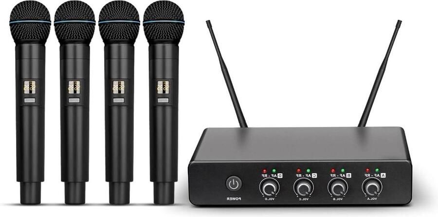 Karaoke set Karaoke machine R5 draadloze microfoon professionele UHF 4 dynamische microfoon handheld microfoonsysteem voor home karaoke vergadering feest kerk DJ bruiloft home KTV set met draadloze microfoons
