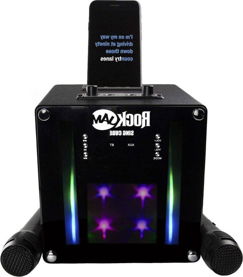 Karaoke set Karaoke machine Singcube 5 watt Bluetooth karaoke machine met dubbele microfoons stemwijzigingseffecten en LED verlichting zwart