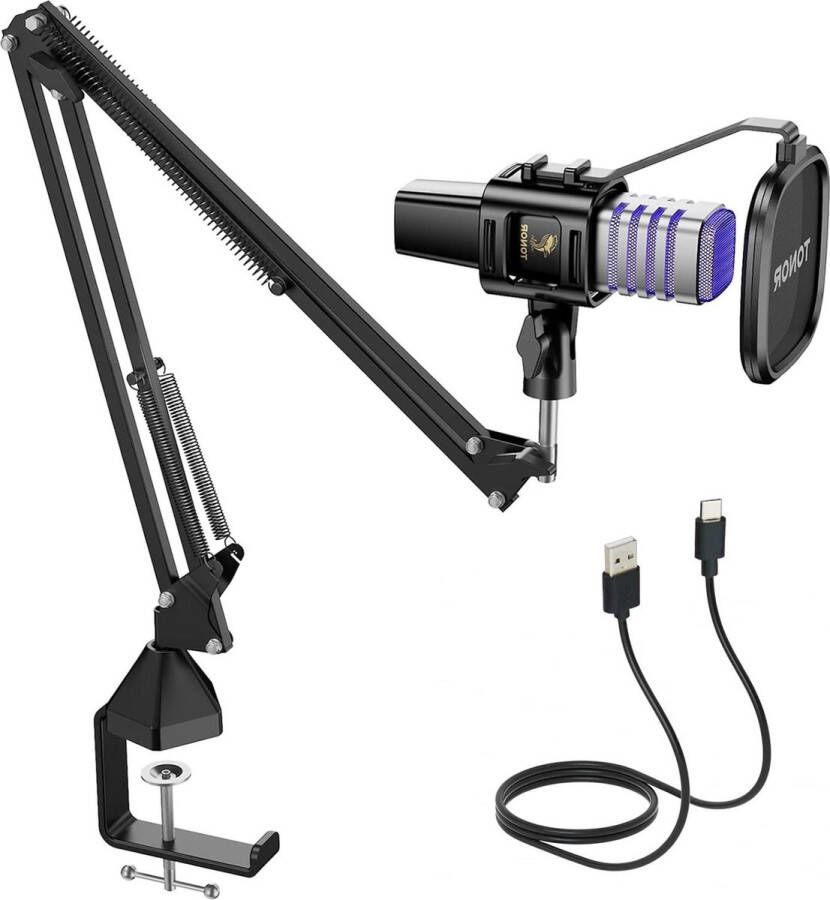 Karaoke set Karaoke machine USB-Microfoon PC Condensatormicrofoon met Standaard Popfilter Voor Streamen Podcasten Voice-over Opnemen Twitch Compatibel met PC Laptop MAC (TC30S+)