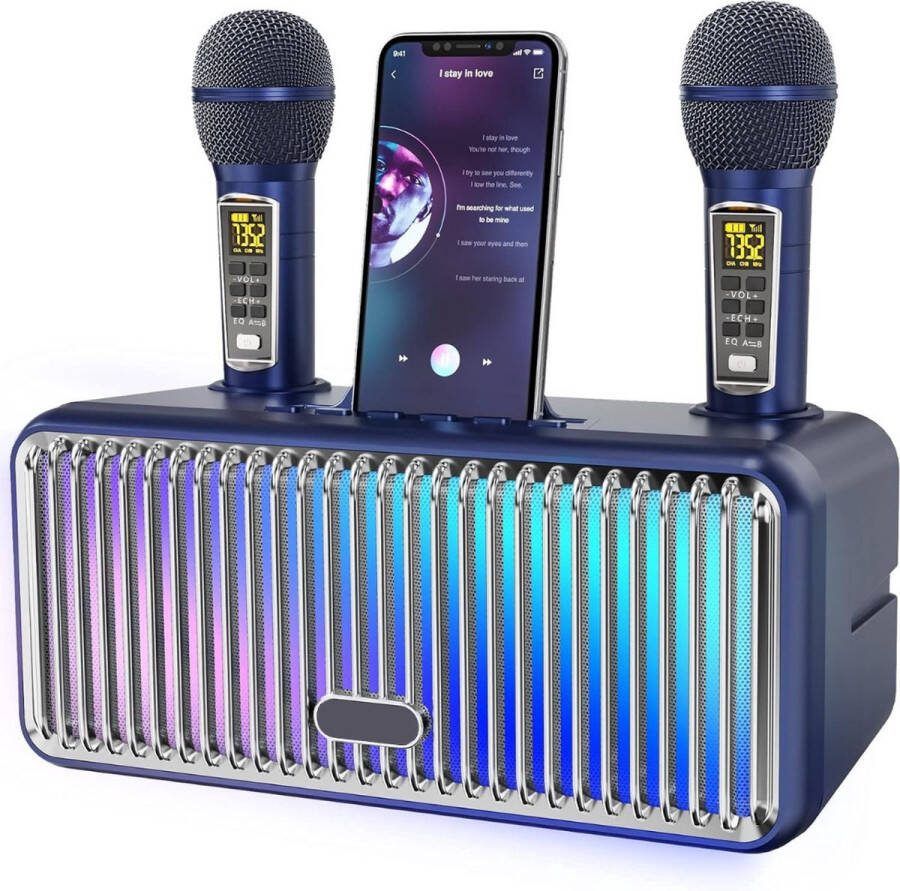 Karaoke Set Karaoke Machine Volwassenen Draadloze microfoons 2 Microfoons Draagbaar Bluetooth