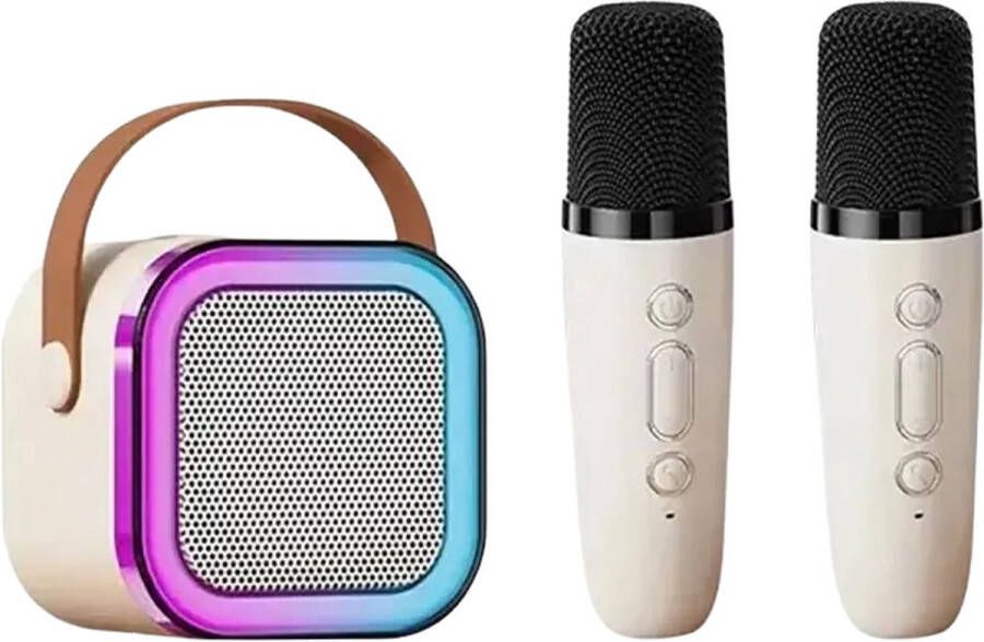 Karaoke Set Karaoke Set Voor Volwassenen Karaoke Set Kinderen Karaoke Set Met Draadloze Microfoon 2 Microfoons Draagbaar Compact Wit