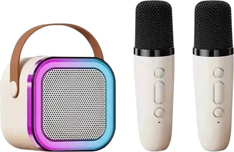 Karaoke Set Karaoke Set Voor Volwassenen Karaoke Set Kinderen Karaoke Set Met Draadloze Microfoon 2 Microfoons Draagbaar Compact Wit
