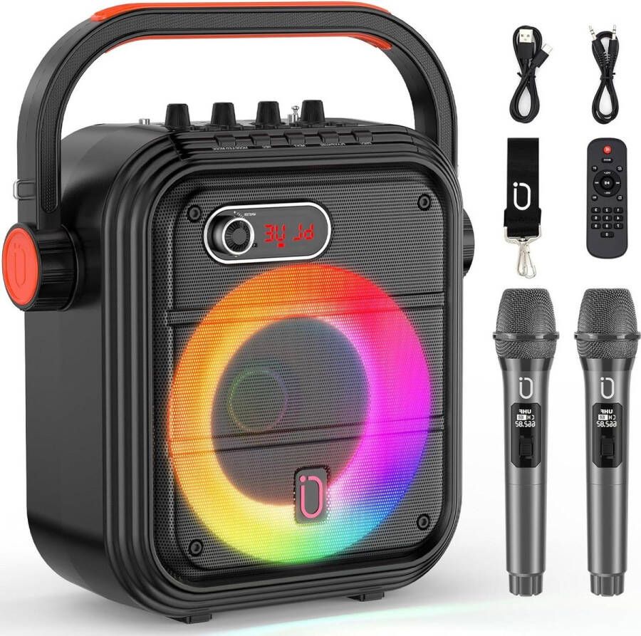 Karaoke set met 2 draadloze microfoons PA-systeem voor hoogte bas Draagbare bluetooth-luidspreker met RGB-licht Ondersteunt live-overdracht bewaking Geschikt voor volwassenen