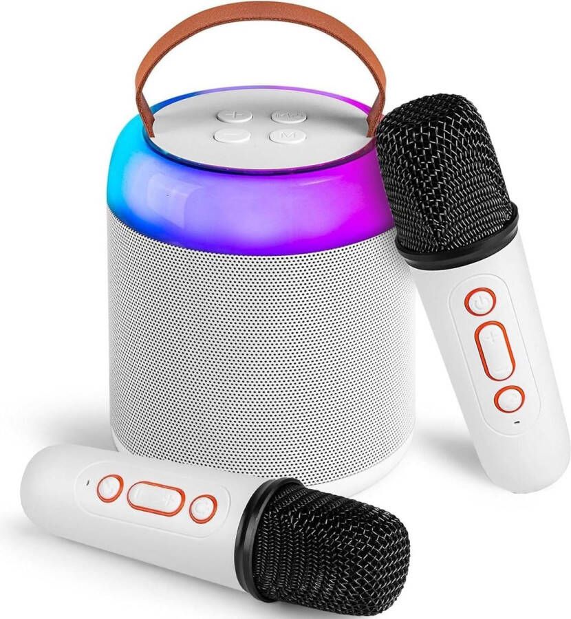 Karaoke set Mini Bluetooth Draagbare Luidspreker met 2 Microfoons voor Kinderen LED Verlichting