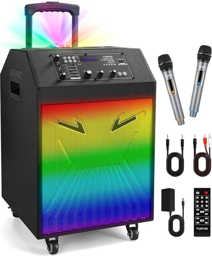 Karaoke set Professionele karaokemachine voor volwassenen en kinderen met DSP Bluetooth PA-luidspreker met 2 microfoons en feestverlichting EQ USB AUX perfect voor feesten bijeenkomsten