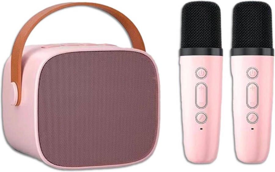 Karaoke set Stereogeluid Retro Draagbare Luidspreker met 2 Draadloze Microfoons en Bluetooth 5.3 Zingende Thuisfeest KTV Roze