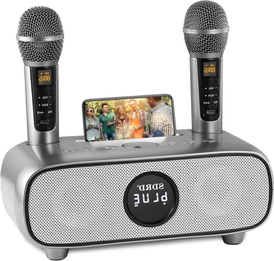Karaoke set voor volwassenen met Bluetooth en 2 microfoons Draagbaar PA-systeem Voor thuisgebruik met mobiele telefoonhouder USB TF-kaart AUX-in karaoke set voor volwassenen