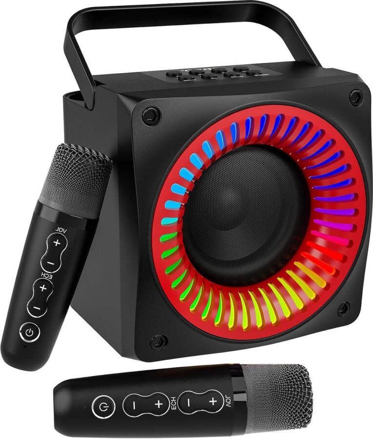 Karaokeset Draagbare karaoke-machine met 2 draadloze microfoons en Bluetooth-luidsprekerbox karaoke-systeem met kleurrijke lichten geschikt voor familiefeesten cadeaus voor jongens en meisjes