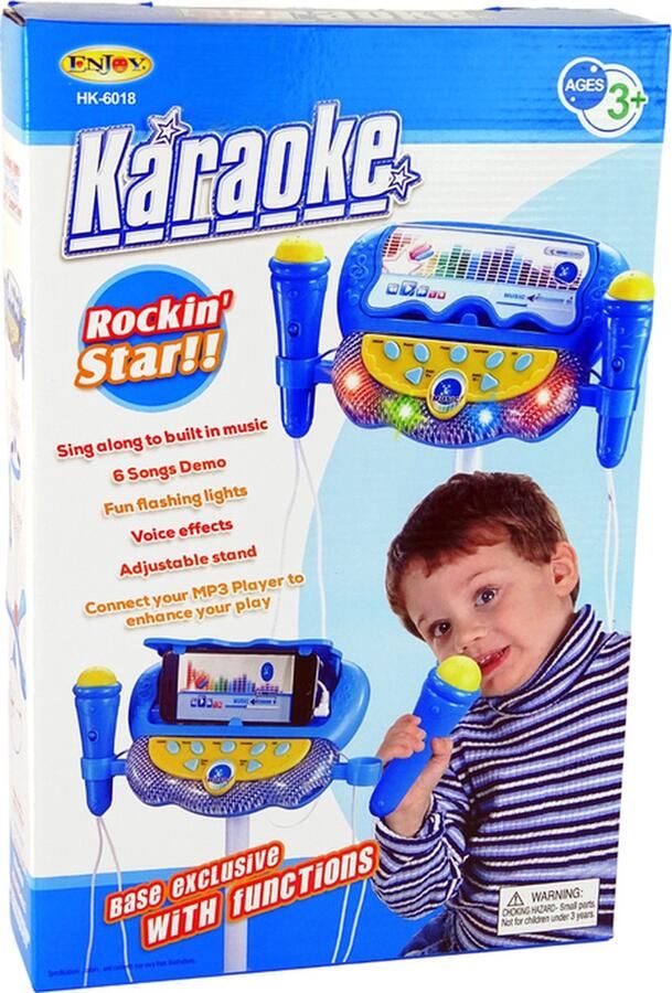Karaokeset voor kinderen blauw muziekconsole met 2 microfoons MP3 aansluiting