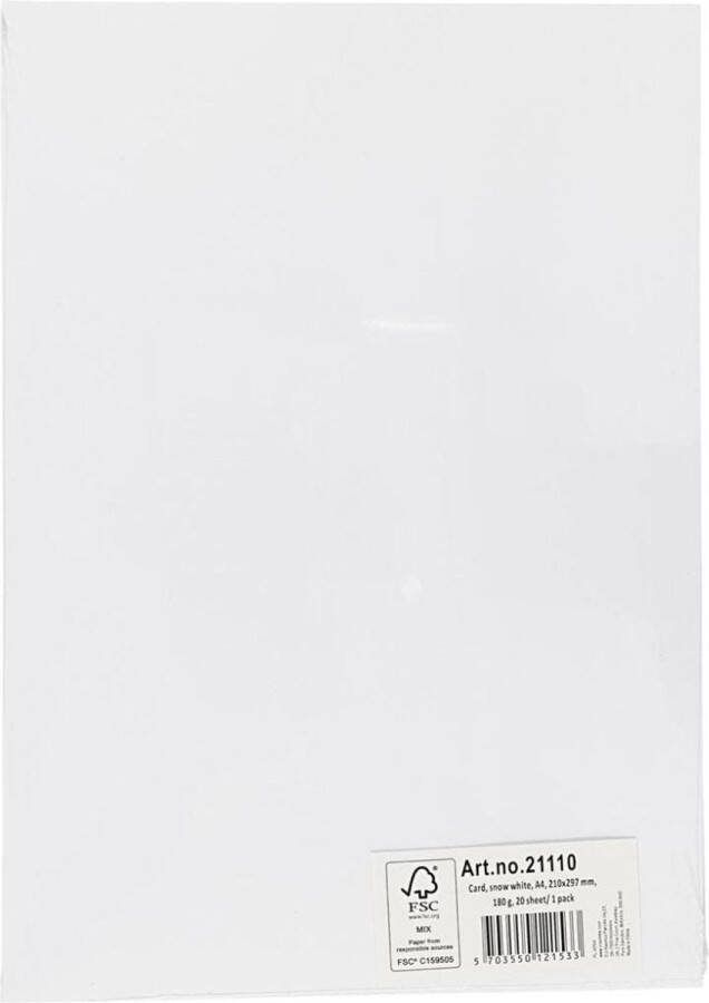 Karton Hobbykarton Wit Sneeuwwit DIY Knutselen A4 21x29 7cm 180 grams 20 vellen