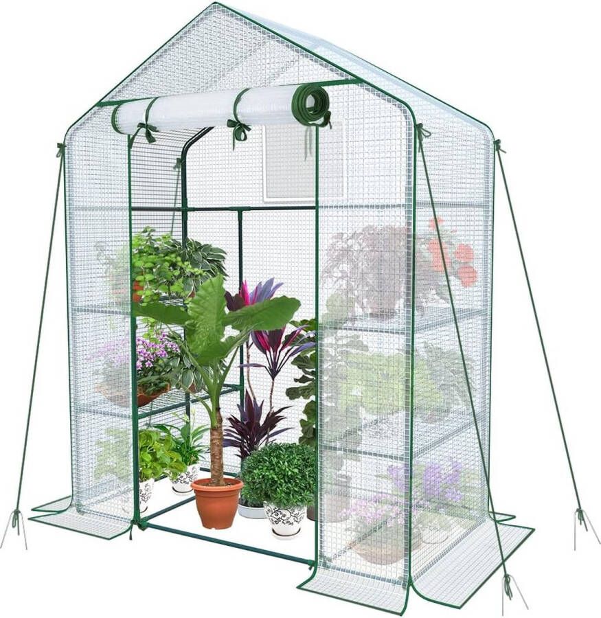 Kas foliekas inloopbaar tuinhuisje met 4 planken tomatenkas wit 143 x 73 x 195 cm