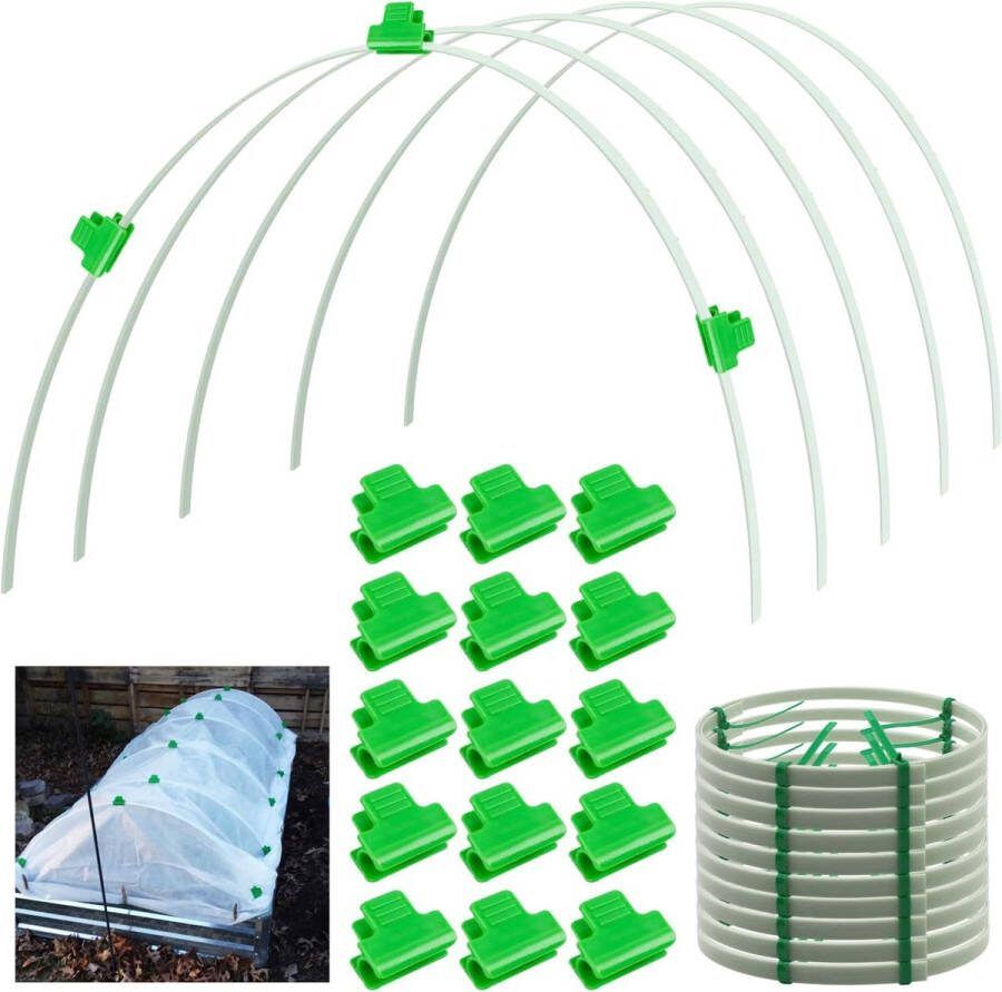 Kashoepels 10 stuks afneembare broeikasringen van 200 cm voor plantenafdekking polytunnel broeikasbanden bogen kunststof glasvezel plantentunnel voor tuin stoffen tuinpalen