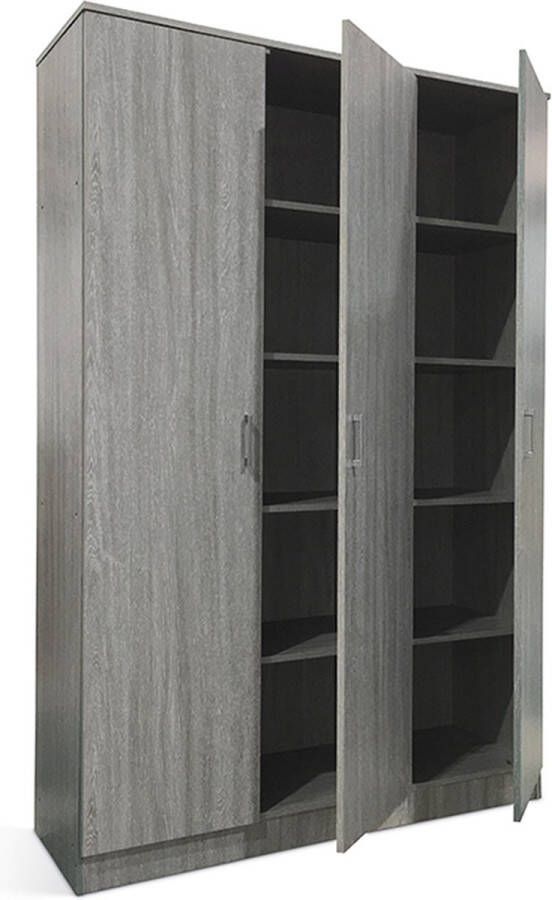Kast Loek Grijs Breedte 120 cm Hoogte 180 cm Diepte 40 cm Met planken Met openslaande deuren