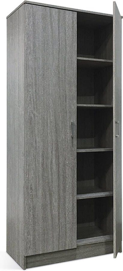 Kast Loek Grijs Breedte 80 cm Hoogte 180 cm Diepte 40 cm Met planken Met openslaande deuren