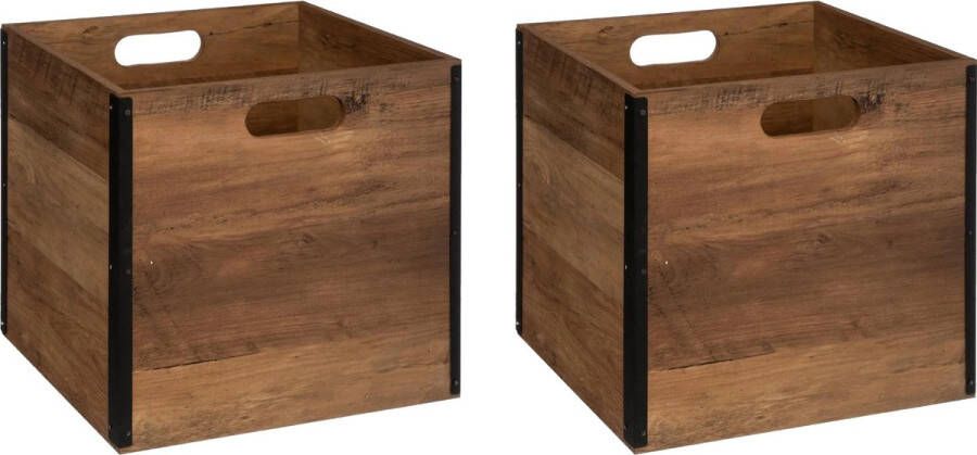 Merkloos Kast opbergmand kastmand 2x donkerbruin 29 liter mdf hout 31 x 31 x 31 cm inklapbaar Opbergkisten