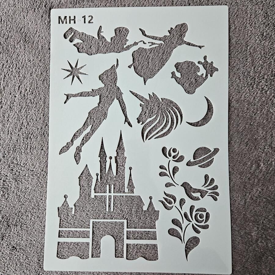 Kasteel + kinderen hobby stencil A4 herbruikbaar kaarten maken scrapbooking knutselen