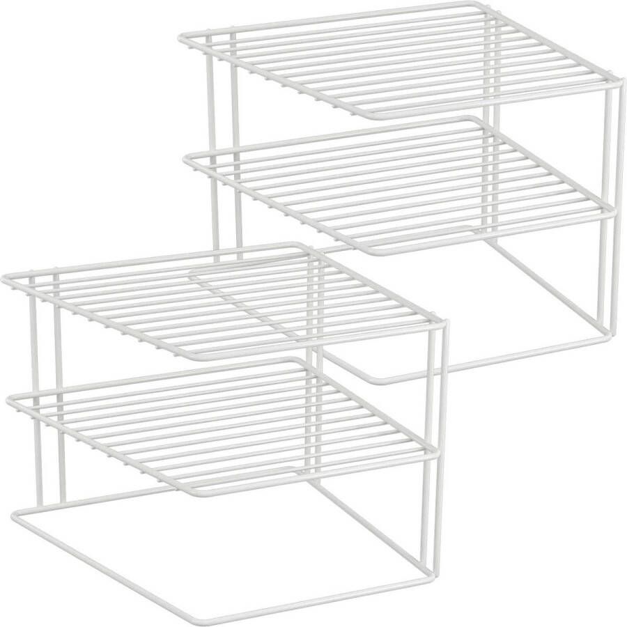 Kastinzet met 2 etages wit 25 x 25 x 20 cm metaal en kunststof organizer ladekast fifo opberger bordenrek