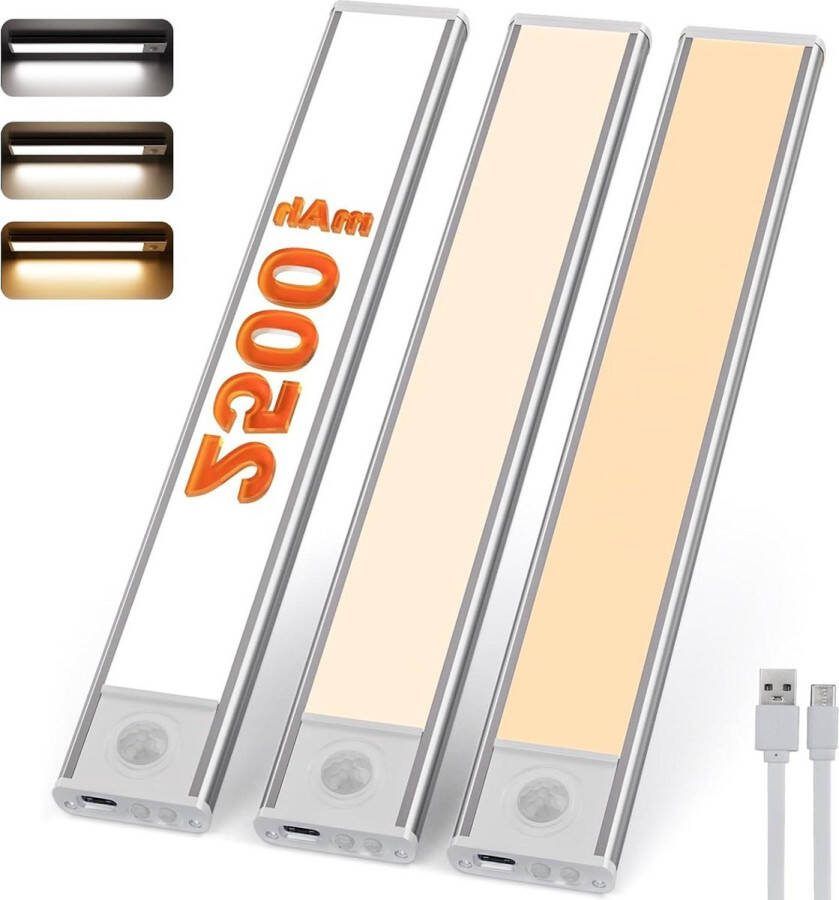 Kastverlichting met bewegingssensor 20 cm 3 kleuren draadloze USB keukenverlichting trappen set van 3