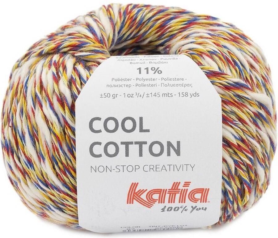 Katia breigaren Cool Cotton nr. 87 Blauw-Geel-Rood 50gr
