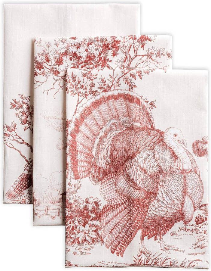 Katoen set van 3 multifunctionele keukenhanddoeken barhanddoeken Thanksgiving Kerstmis (rood 50 cm x 70 cm)