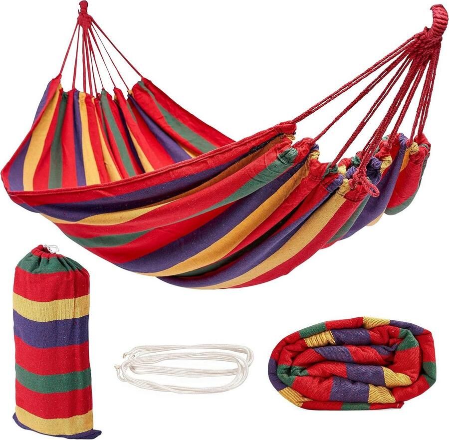 Katoenen Hangmat 270x150cm Draagbaar met Draagtas Stevig Sterk Gemakkelijk op te Zetten Tuin Strand Camping Wandelen hangmat 2 person